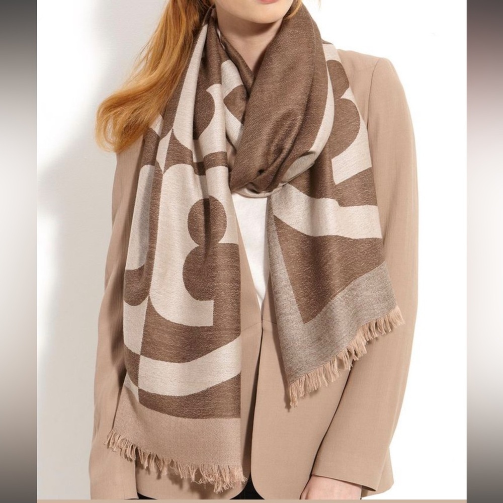 Tory Burch Wool Blend Logo Scarf
